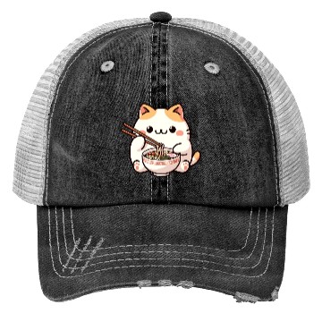 Discover Neko Cat Eating Ramen Noodles Anime Trucker Hats