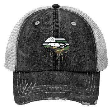 Discover US Military Dripping Lip Biting Bullet Army First Trucker Hats