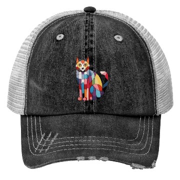 Discover Colorful Kitty - Geometric Trucker Hats