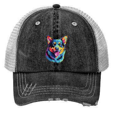 Discover Watercolor Colorful Australian Cattle Dog Trucker Hats