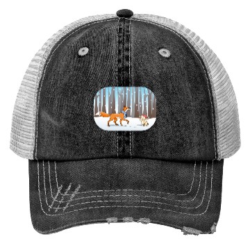 Discover fox and rabbit in a winter forest Trucker Hats