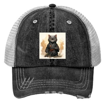 Discover Cute Ninja Cat Happy Japanese Art Trucker Hats