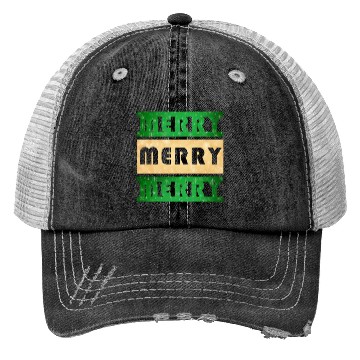 Discover Merry Merry Merry Green and Gold Trucker Hats
