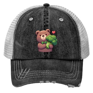 Discover Bear in love hugs huge broccoli Trucker Hats