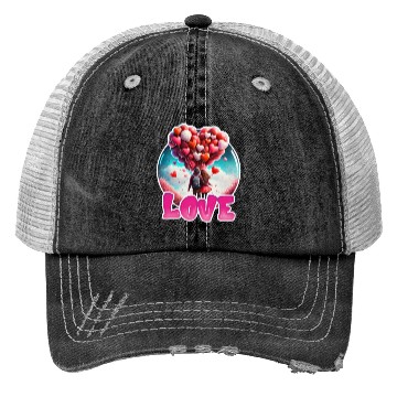 Discover Retro Cute Couples with Heart Balloons Trucker Hats