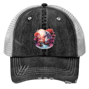 Discover Joyful unicorn scene with a smiling unicorn Trucker Hats