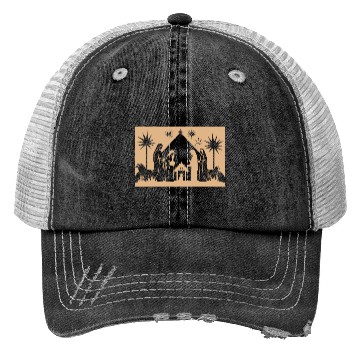 Discover Nativity Scene with Mary Joseph Baby Jesus Trucker Hats
