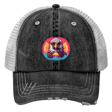Discover Retro Neon eagle - Retro sunset Trucker Hats