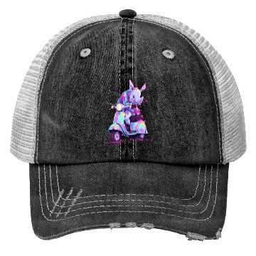 Discover Rhino Riding Scooter Funny Rhinoceros Biker Moped Trucker Hats
