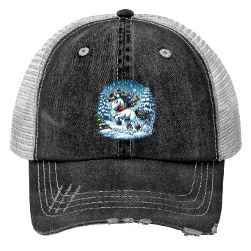 Discover Unicorn in a Winter Wonderland Trucker Hats