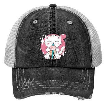 Discover Kawaii Bubble Tea Cat Boba Milk Trucker Hats