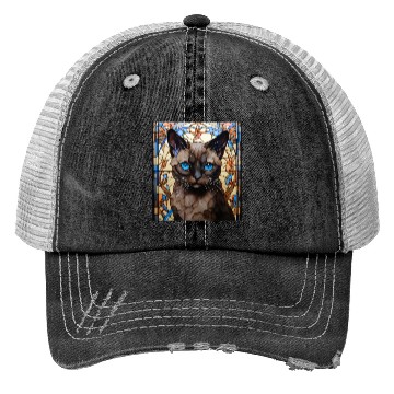 Discover Siamese kitten in stained glass Trucker Hats