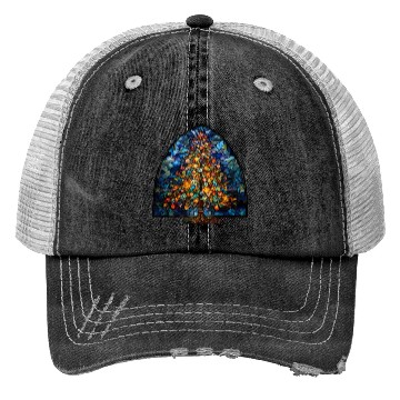 Discover Stained Glass Christmas Tree Trucker Hats