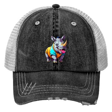 Discover A Cartoonish Rhinoceros in a Playful Pose Trucker Hats