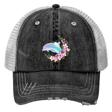 Discover Dolphin Flower Floral Trucker Hats