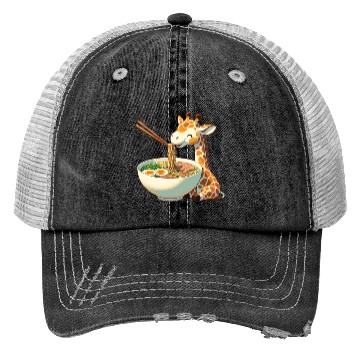 Discover Cute Giraffe Eats Ramen Noodles Giraffe Ramen Trucker Hats