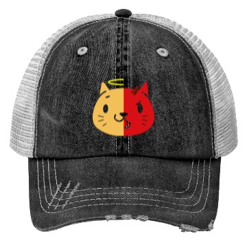 Discover Two Face Cat Angel And Devil Trucker Hats