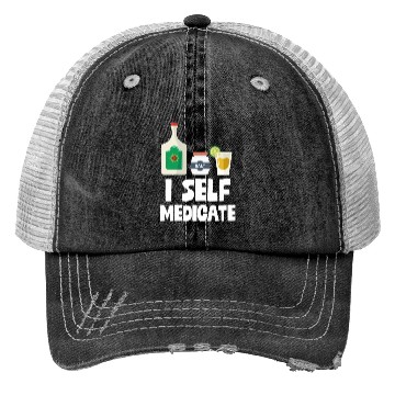 Discover I Self Medicate Tequila Bottle Lime Salt Shot Pun Trucker Hats