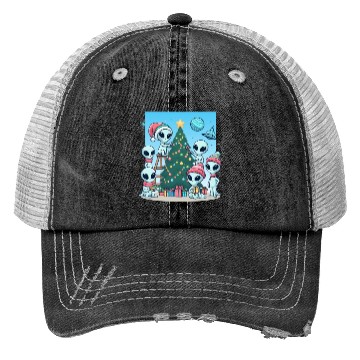 Discover Aliens Christmas tree Trucker Hats