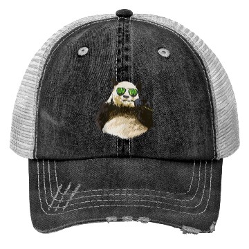 Discover Chilling Panda Eating Bamboo Bear Trucker Hats