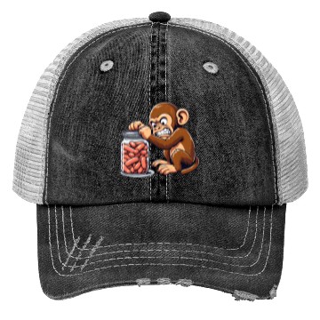Discover Angry monkey, locked glass Trucker Hats