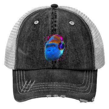Discover Gorilla with headphones low poly pop art Trucker Hats