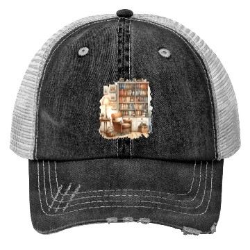Discover Cozy home library in watercolor Trucker Hats