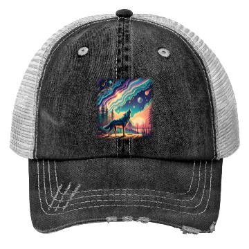 Discover Majestic Wolf Howling At The Eclipse Trucker Hats