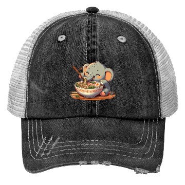 Discover Cute Elephant Eats Ramen Noodles Elephant Ramen Trucker Hats