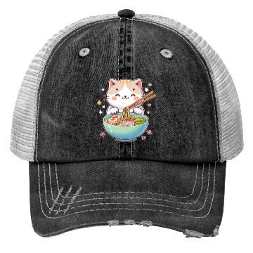 Discover Cute Cat Eats Ramen Noodles Cats Ramen Trucker Hats