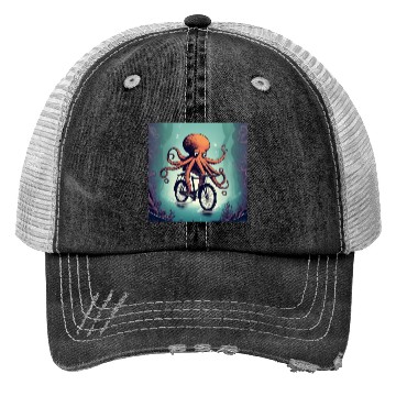 Discover A weird octopus riding a bicycle Trucker Hats