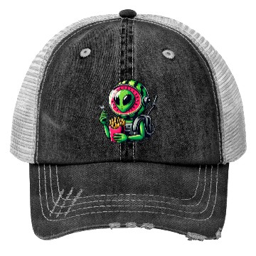 Discover Alien with watermelon helmet eats fries Trucker Hats