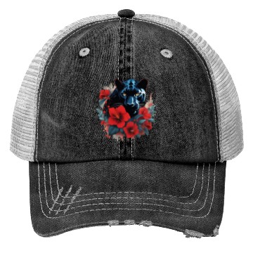 Discover Dynamic Panther Embraces Kindness in Floral Glory Trucker Hats