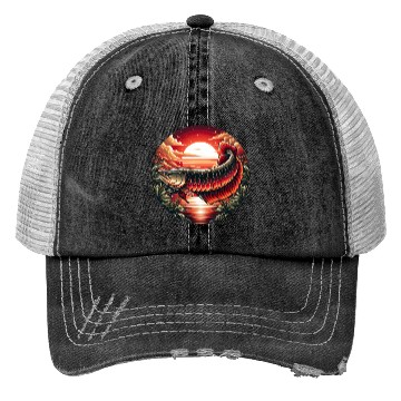Discover Sunset with Arowana fish Trucker Hats
