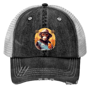 Discover Cool Monkey With Drink Funny Animals Chimpanzee Trucker Hats