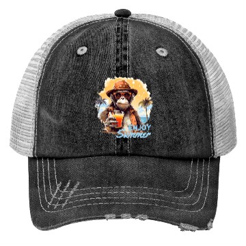 Discover Cool Monkey With Drink Funny Animals Chimpanzee Trucker Hats