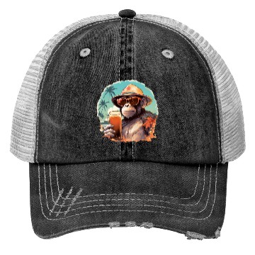 Discover Cool Monkey With Drink Funny Animals Chimpanzee Trucker Hats