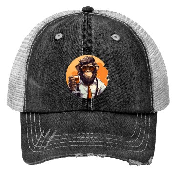 Discover Cool Monkey With Drink Funny Animals Chimpanzee Trucker Hats