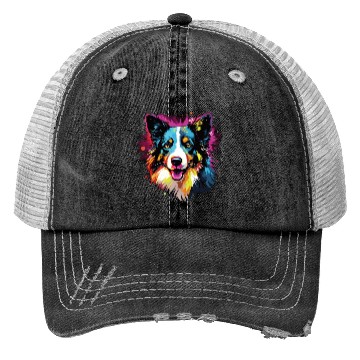 Discover Watercolor Colorful Border Collie Trucker Hats