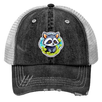 Discover Raccoon Illustration Trucker Hats