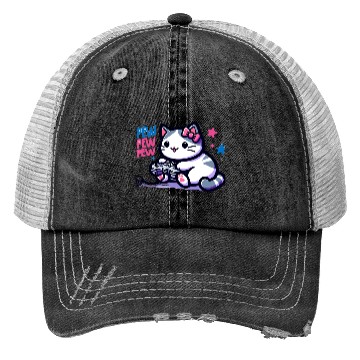 Discover Cat Play Console Game Pew Pew Pew Trucker Hats