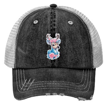 Discover cute deer blue blossom pink rose Trucker Hats
