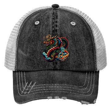 Discover Colorful Chinese Dragon Artistic Design Trucker Hats