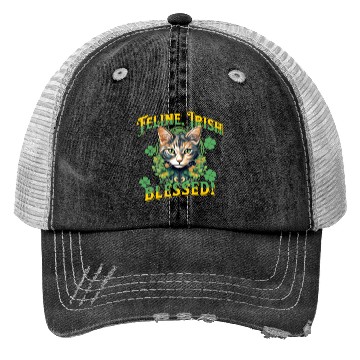 Discover FELINE IRISH BLESSED Feline Kitty Design Trucker Hats