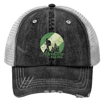 Discover The Adventure begins Hiking Nature Trucker Hats