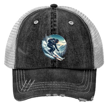 Discover Skier skiing down a mountain Trucker Hats