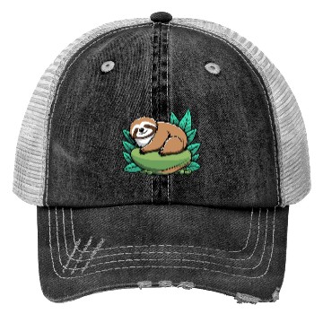 Discover Sleeping Sloth Illustration Trucker Hats