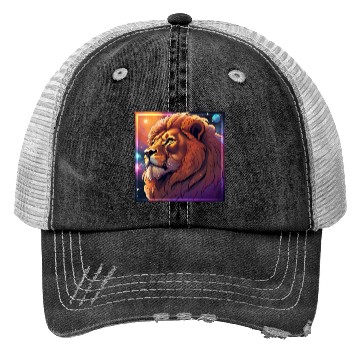 Discover The Majestic Lion with a Cosmic Touch Trucker Hats