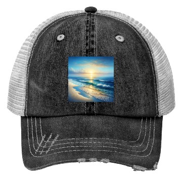 Discover Serene Seaside Sunrise Trucker Hats