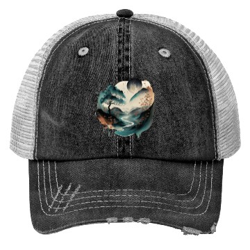 Discover tree and a river Trucker Hats
